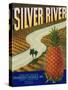 Silver River Pineapple Label - Manati, PR-Lantern Press-Stretched Canvas