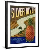 Silver River Pineapple Label - Manati, PR-Lantern Press-Framed Art Print