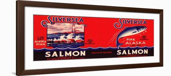 Silver Sea Brand Salmon Label - Seattle, WA-Lantern Press-Framed Premium Giclee Print