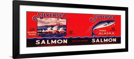 Silver Sea Brand Salmon Label - Seattle, WA-Lantern Press-Framed Premium Giclee Print