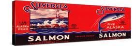 Silver Sea Brand Salmon Label - Seattle, WA-Lantern Press-Stretched Canvas