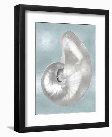 Silver Shell on Aqua Blue I-Caroline Kelly-Framed Art Print