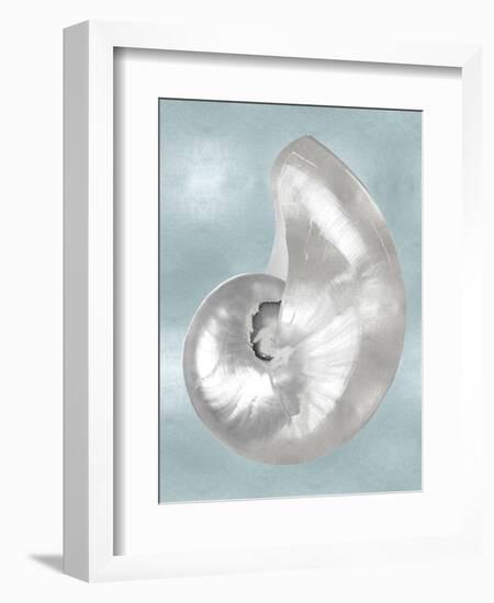 Silver Shell on Aqua Blue I-Caroline Kelly-Framed Art Print