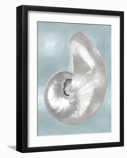 Silver Shell on Aqua Blue I-Caroline Kelly-Framed Art Print