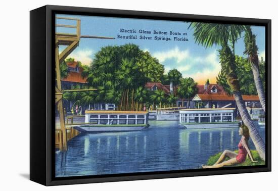 Silver Springs, Florida - View of Electric Glass Bottom Boats-Lantern Press-Framed Stretched Canvas