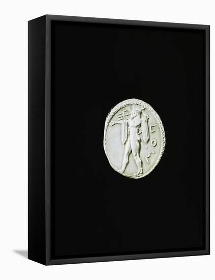 Silver Stater Depicting Poseidon, from Paestum, Greek Coins-null-Framed Stretched Canvas