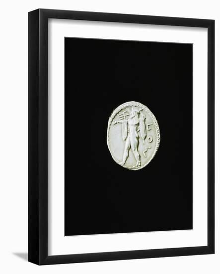 Silver Stater Depicting Poseidon, from Paestum, Greek Coins-null-Framed Giclee Print