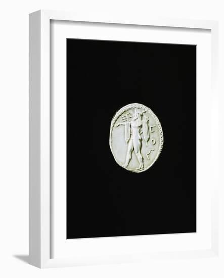 Silver Stater Depicting Poseidon, from Paestum, Greek Coins-null-Framed Giclee Print