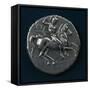 Silver Stater of Taranto Depicting Knight with Shield and Spear in Relief-null-Framed Stretched Canvas