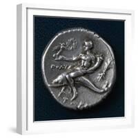 Silver Stater of Taranto Depicting Man Riding on Dolphin in Relief, Recto, Ca 300 BC-null-Framed Giclee Print