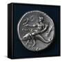 Silver Stater of Taranto Depicting Man Riding on Dolphin in Relief, Recto, Ca 300 BC-null-Framed Stretched Canvas