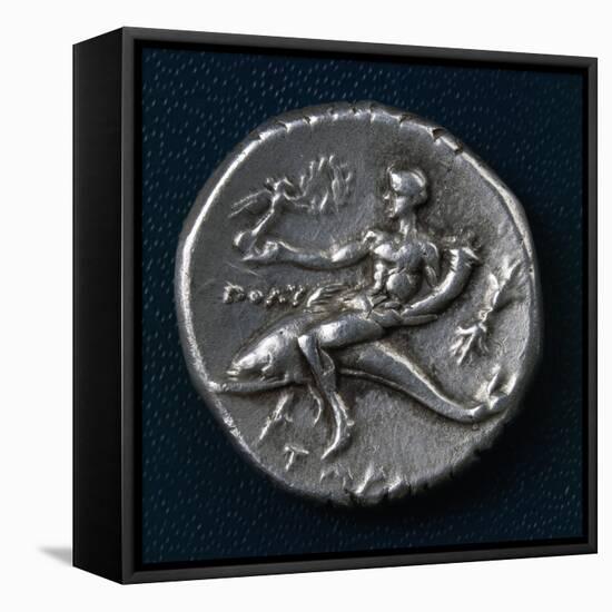 Silver Stater of Taranto Depicting Man Riding on Dolphin in Relief, Recto, Ca 300 BC-null-Framed Stretched Canvas