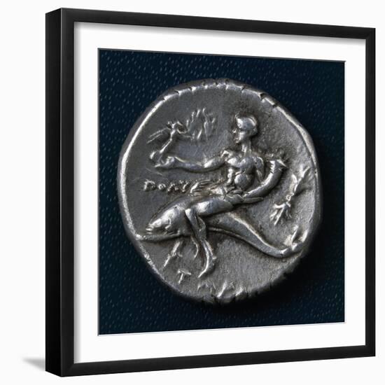 Silver Stater of Taranto Depicting Man Riding on Dolphin in Relief, Recto, Ca 300 BC-null-Framed Giclee Print