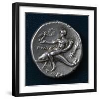 Silver Stater of Taranto Depicting Man Riding on Dolphin in Relief, Recto, Ca 300 BC-null-Framed Giclee Print