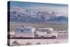 Silver Trailer in Rocky Mountains-null-Stretched Canvas