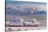 Silver Trailer in Rocky Mountains-null-Stretched Canvas