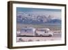 Silver Trailer in Rocky Mountains-null-Framed Art Print