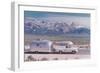 Silver Trailer in Rocky Mountains-null-Framed Art Print