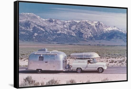 Silver Trailer in Rocky Mountains-null-Framed Stretched Canvas