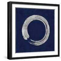 Silver Zen Circle on Blue I-Ellie Roberts-Framed Art Print