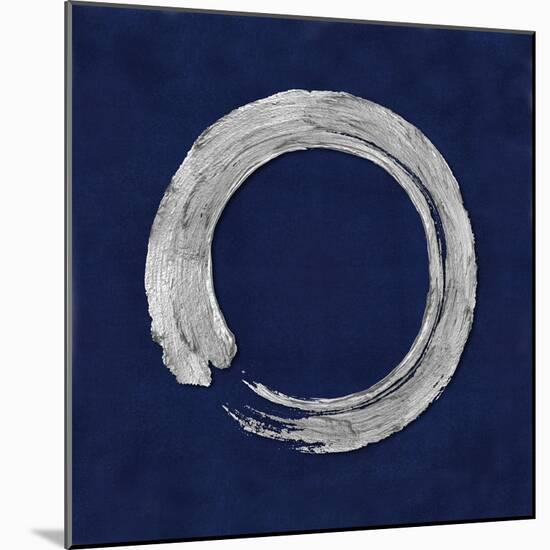 Silver Zen Circle on Blue I-Ellie Roberts-Mounted Art Print