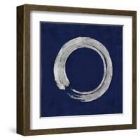 Silver Zen Circle on Blue I-Ellie Roberts-Framed Art Print