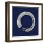 Silver Zen Circle on Blue I-Ellie Roberts-Framed Art Print