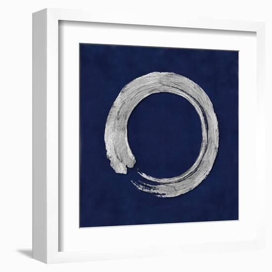 Silver Zen Circle on Blue I-Ellie Roberts-Framed Art Print