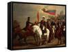 Simon Bolivar Honoring the Flag after Battle of Carabobo, June 24, 1821-Arturo Michelena-Framed Stretched Canvas