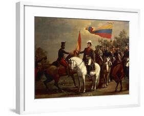 Simon Bolivar Honoring the Flag after Battle of Carabobo, June 24, 1821-Arturo Michelena-Framed Giclee Print