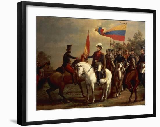 Simon Bolivar Honoring the Flag after Battle of Carabobo, June 24, 1821-Arturo Michelena-Framed Giclee Print