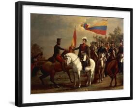 Simon Bolivar Honoring the Flag after Battle of Carabobo, June 24, 1821-Arturo Michelena-Framed Giclee Print