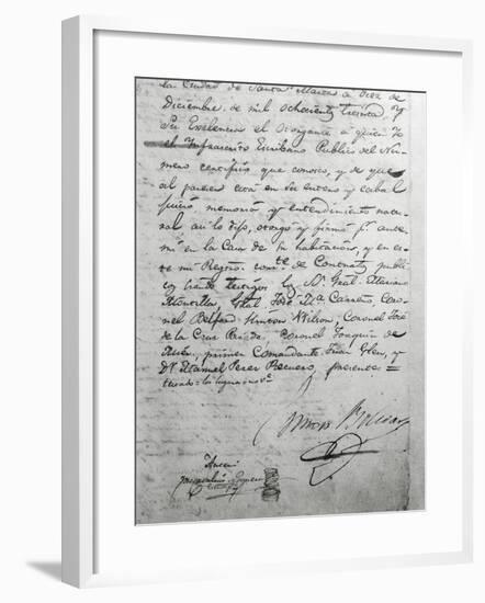 Simon Bolivar's Last Will and Testament Dictated in Santa Marta in Colombia in 1830, Colombia-null-Framed Giclee Print
