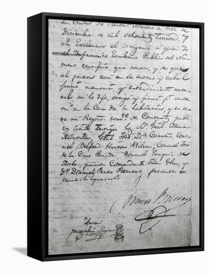 Simon Bolivar's Last Will and Testament Dictated in Santa Marta in Colombia in 1830, Colombia-null-Framed Stretched Canvas