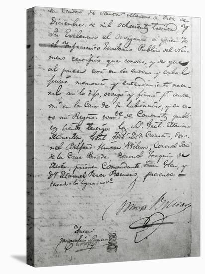 Simon Bolivar's Last Will and Testament Dictated in Santa Marta in Colombia in 1830, Colombia-null-Stretched Canvas