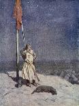 The Knight Stands Watch on St. Georges Mount with Banner, the Talisman: A Tale of the Crusaders-Simon Harmon Vedder-Stretched Canvas