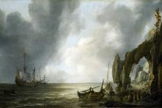 Small Dutch Transport Ship, before the Breeze, in the Calm, Shallow Waters along the Coast, Bearing-Simon Jacobsz Vlieger-Framed Giclee Print