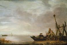 Coastal Scene with Ships Resting on Calm Waters (Oil on Panel)-Simon Jacobsz Vlieger-Giclee Print