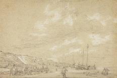 Fishermen Drying Nets on Scheveningen Beach-Simon Jacobsz. Vlieger-Framed Giclee Print