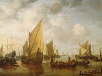 Small Dutch Transport Ship, before the Breeze, in the Calm, Shallow Waters along the Coast, Bearing-Simon Jacobsz Vlieger-Framed Giclee Print