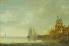 Coastal Scene with Ships Resting on Calm Waters (Oil on Panel)-Simon Jacobsz Vlieger-Giclee Print