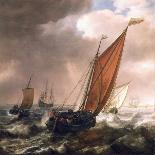 Small Dutch Transport Ship, before the Breeze, in the Calm, Shallow Waters along the Coast, Bearing-Simon Jacobsz Vlieger-Giclee Print