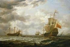 Coastal Scene with Ships Resting on Calm Waters (Oil on Panel)-Simon Jacobsz Vlieger-Giclee Print