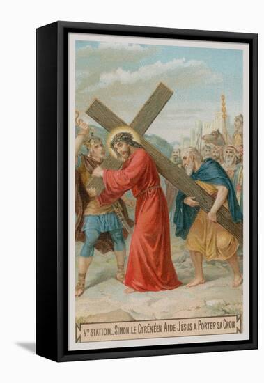 Simon of Cyrene Helps Jesus to Carry the Cross. the Fifth Station of the Cross-null-Framed Stretched Canvas