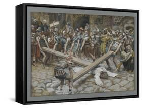 Simon the Cyrenian Compelled to Carry the Cross with Jesus-James Tissot-Framed Stretched Canvas