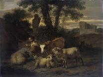 Italian Landscape with Shepherdess and Animals-Simon van der Does-Art Print