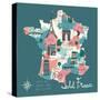 Simple Cartooned Map of France with Legend Icons-Lavandaart-Stretched Canvas