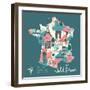 Simple Cartooned Map of France with Legend Icons-Lavandaart-Framed Art Print