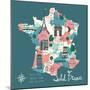 Simple Cartooned Map of France with Legend Icons-Lavandaart-Mounted Art Print
