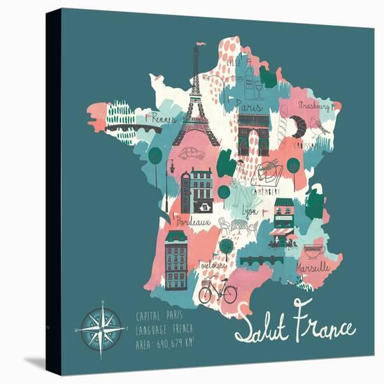 Simple Cartooned Map of France with Legend Icons-Lavandaart-Stretched Canvas